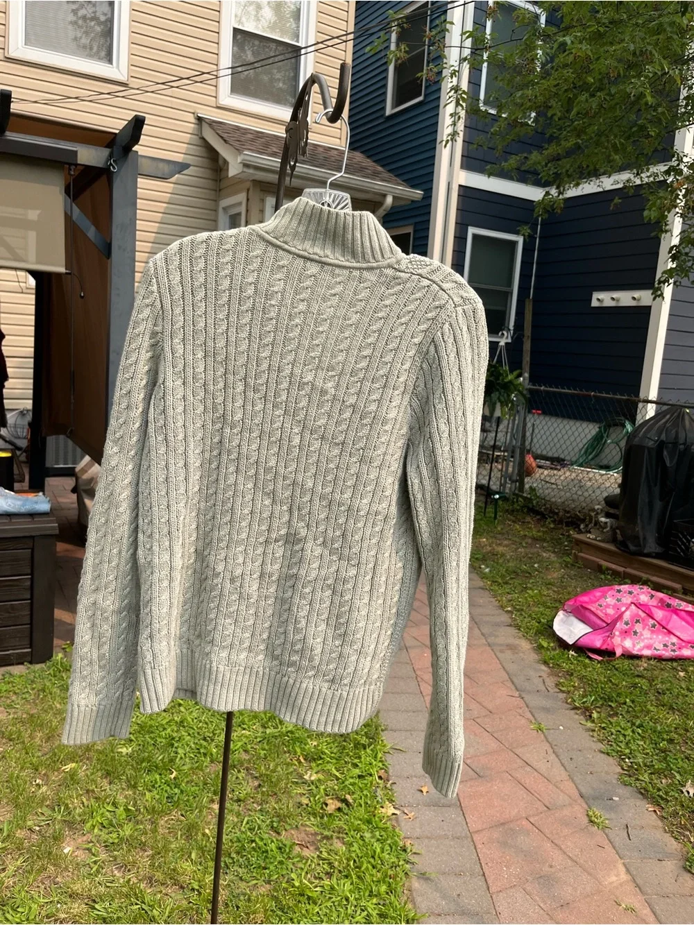 Cable-Knit Quarter-Zip Sweater - Light Gray over size medium men